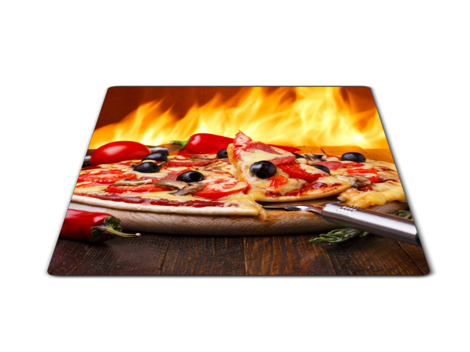 Skleněné prkénko na krájení pizza s olivami a chilli